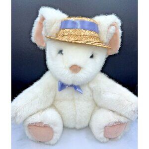 Hallmark Hopper Rabbit White Plush Stuffed Bunny straw hat 11" purple ribbon